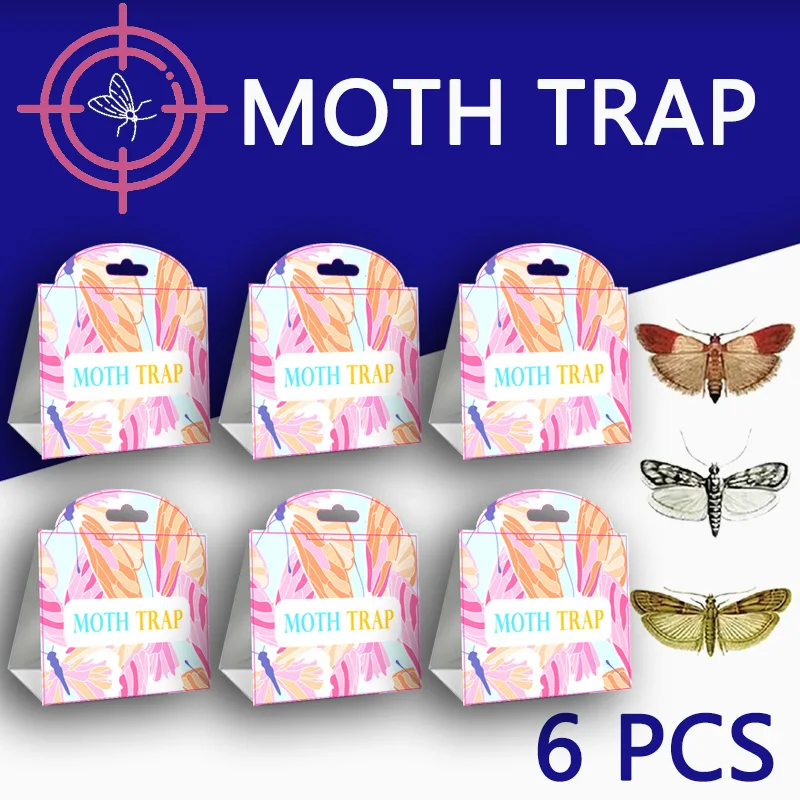 SilentKing 6PCS Motten Vallen Pantry Kleding Keuken Voedsel Huis Tuin Ongediertebestrijding Motten Vallen Feromoon Motten Sticker Motten Val