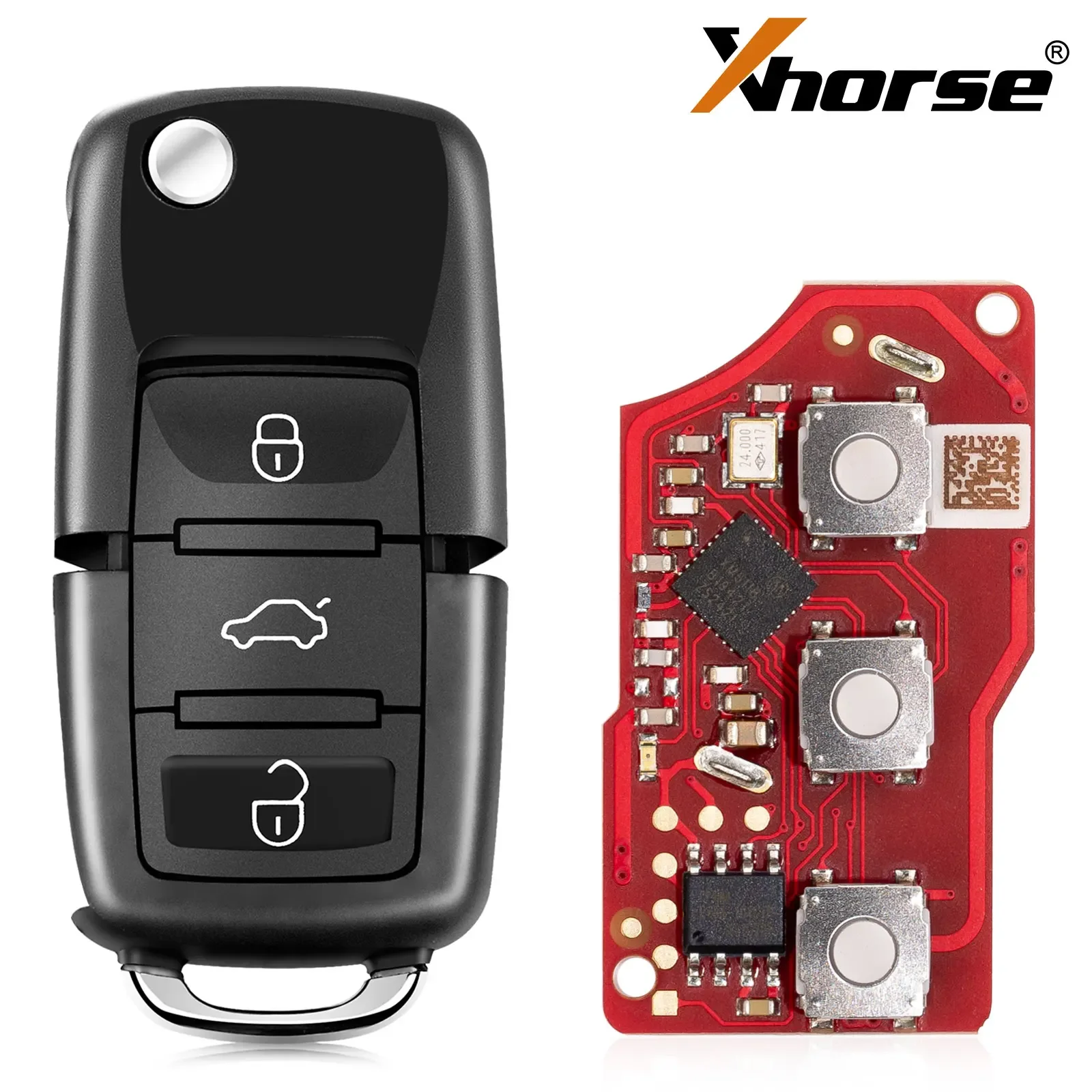 Xhorse XKB520EN – druga generacja przewodowego pilota do kluczy samochodowych VW B5, składany, 3 przyciski, obsługuje bezprzewodowe programowanie, uniwersalny, inteligentny klucz, 5 sztuk w zestawie. — 2