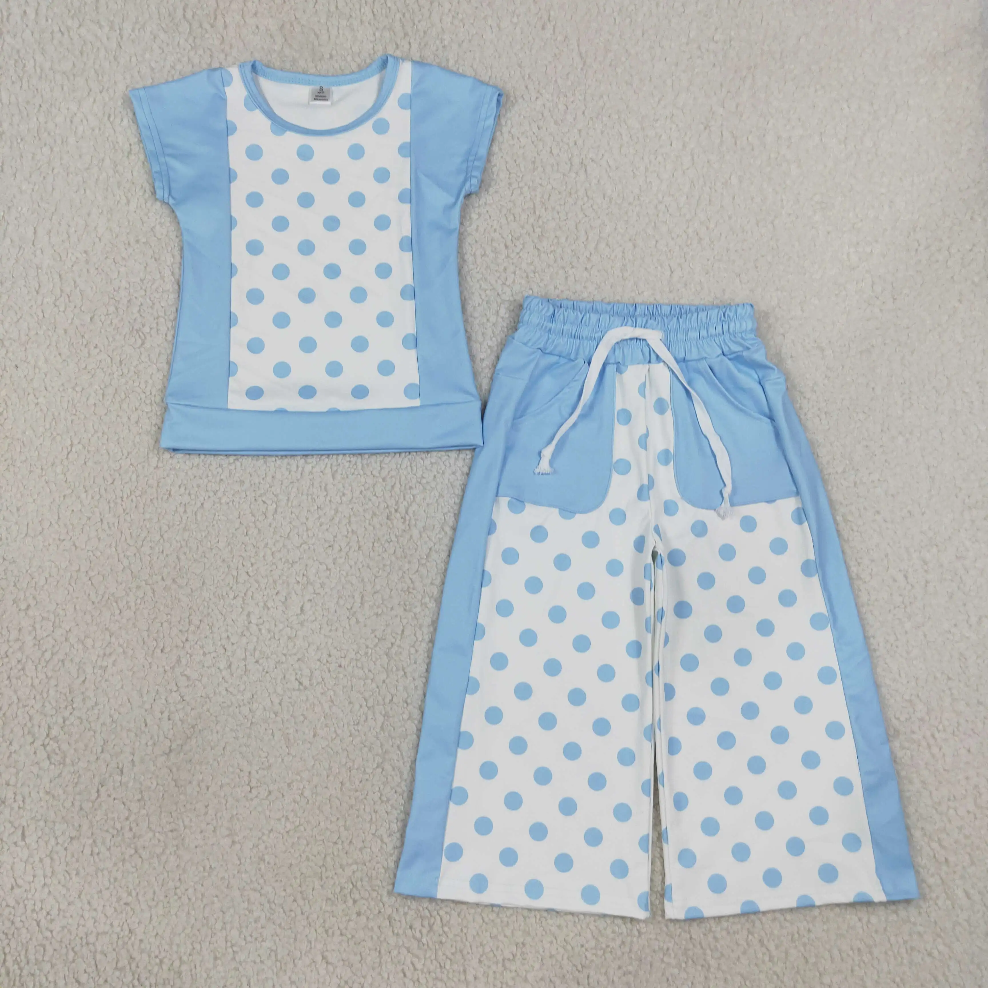 Wholesale Baby Girl Yoga Active Toddler Short Sleeves Dots Shirt Pockets Pants Kids Skort Set Athletic Clothes
