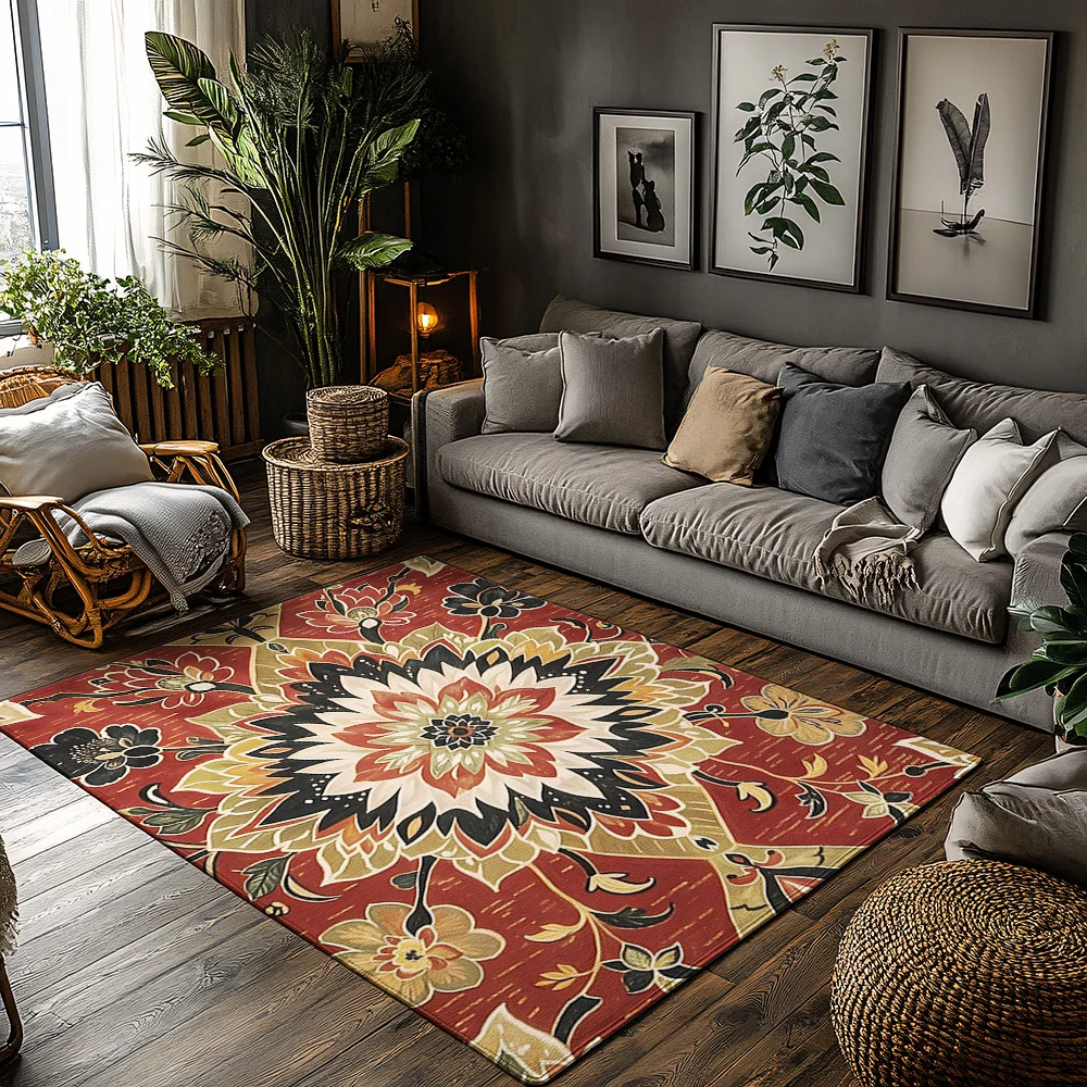 سجادة منطقة الأزهار سجادة فارسية عتيقة ديكور منزلي بوهيمي لغرفة المعيشة وغرفة النوم سجادة أرضية قابلة للغسل وغير قابلة للانزلاق فن تجريدي حديث #1