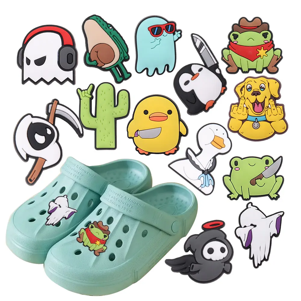 Single Sale 1pcs PVC Shoe Charms Cute Penguin Frog Ghost Duck Yellow Dog Accessories Garden Shoes Ornament Buckle For Kids Gift