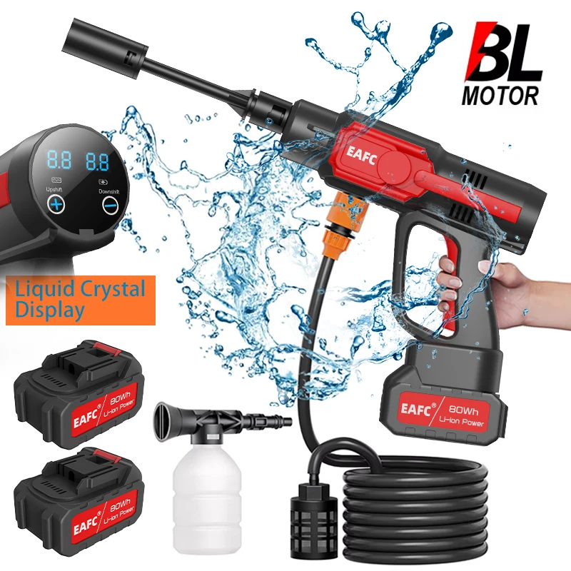 100Bar 21V Brushless High Pressure Car Washer Gun With Liquid Crystal Display Auto Wash Spray Gun Garden Washing Power Tool