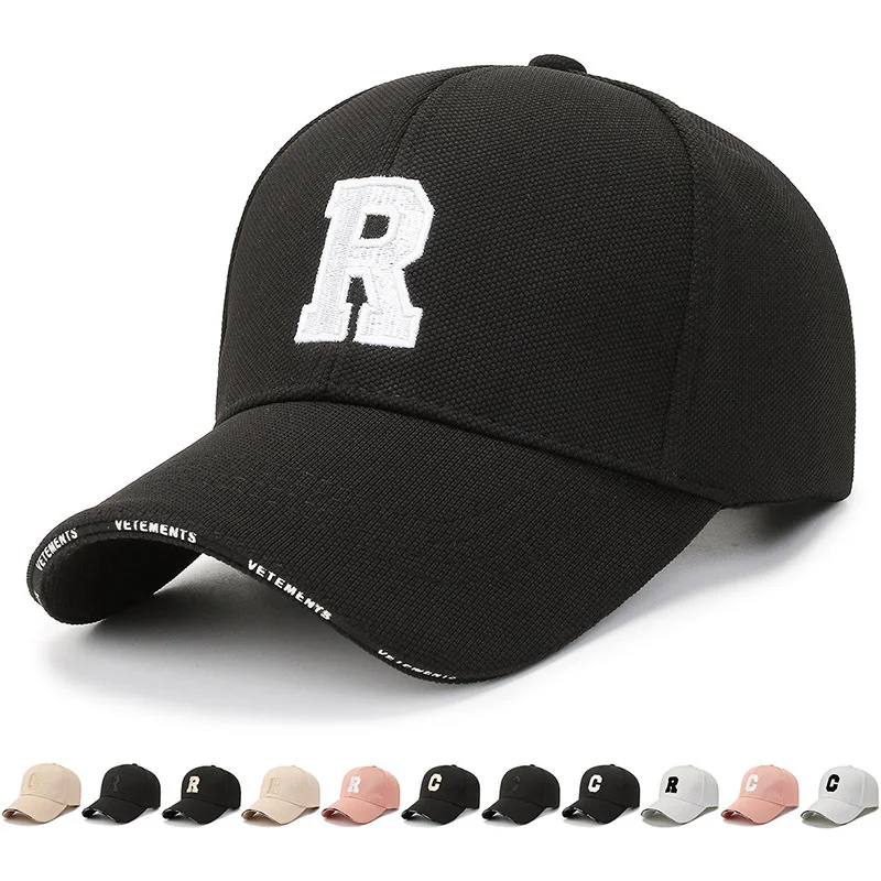 Unisex Classic Low Profile Cotton Baseball Cap R Letter Embroidery Dad Hat Sandwich Baseball Caps Adjustable Outdoor Sport Hat