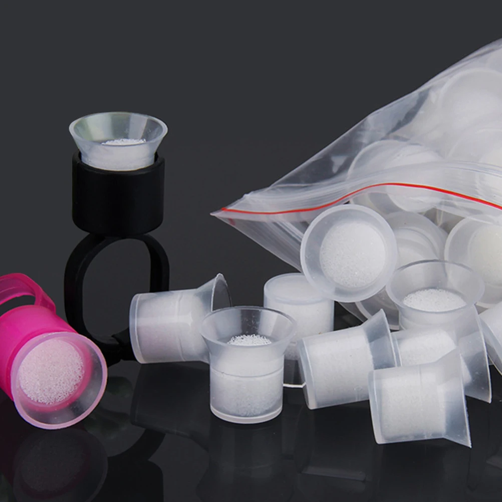 

50pcs Eyelash Glue Rings Durable Quick Access Tattooing Pigment Ink Holder Supplies Lash Extension Glue Ring Cups for Salon