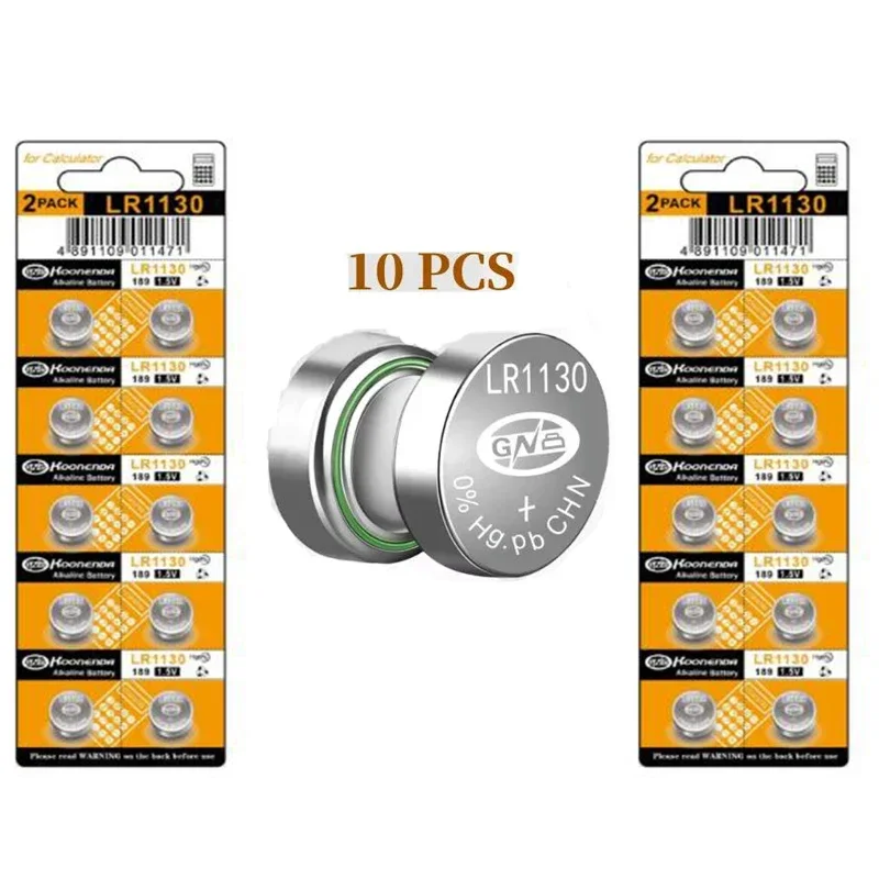 10pcs 1.55V AG10 LR1130 389A 198 LR54 Button Batteries 189 L1131 Cell Coin Alkaline Battery SR54 389  Alkaline batteria