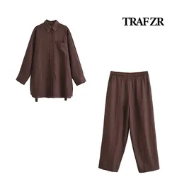 TRAF ZR Minimalist Sets for Women 2 Pieces Vacation Outfits Woman 2024 Summer Trousers Sets Vintage Elegant Casual Women's Set