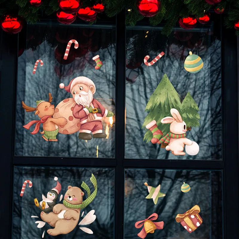Christmas Tree Santa Claus Glass Window Door Home Decoration Wall Sticker Self-adhesive Bathroom Decor