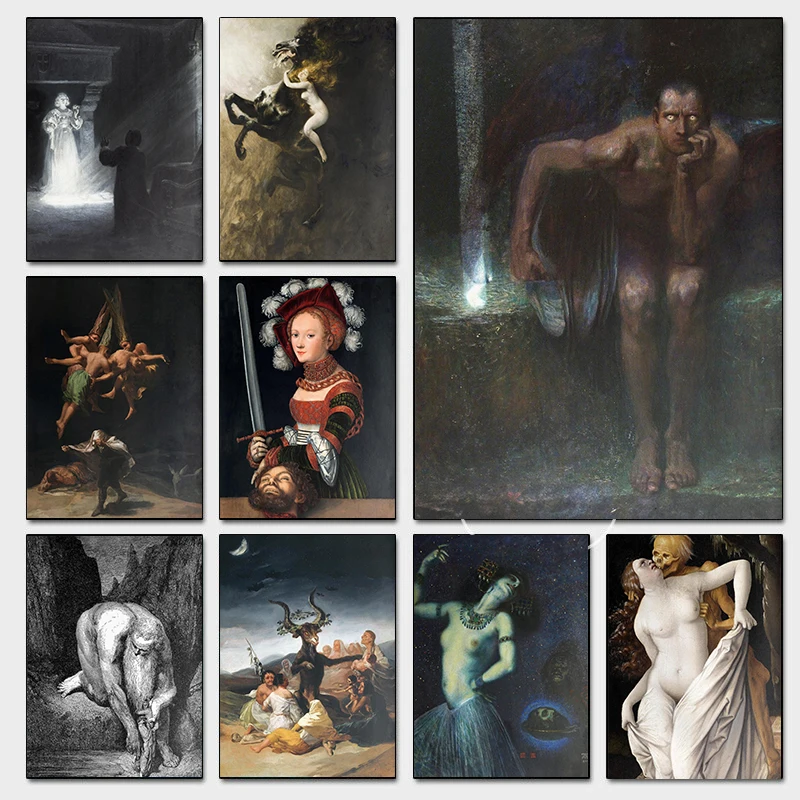 Gustave Dore-Pósteres artísticos de comedia divina oculta, impresiones góticas de la muerte y la mujer, pintura en lienzo, imágenes de pared, decoración de la habitación del hogar