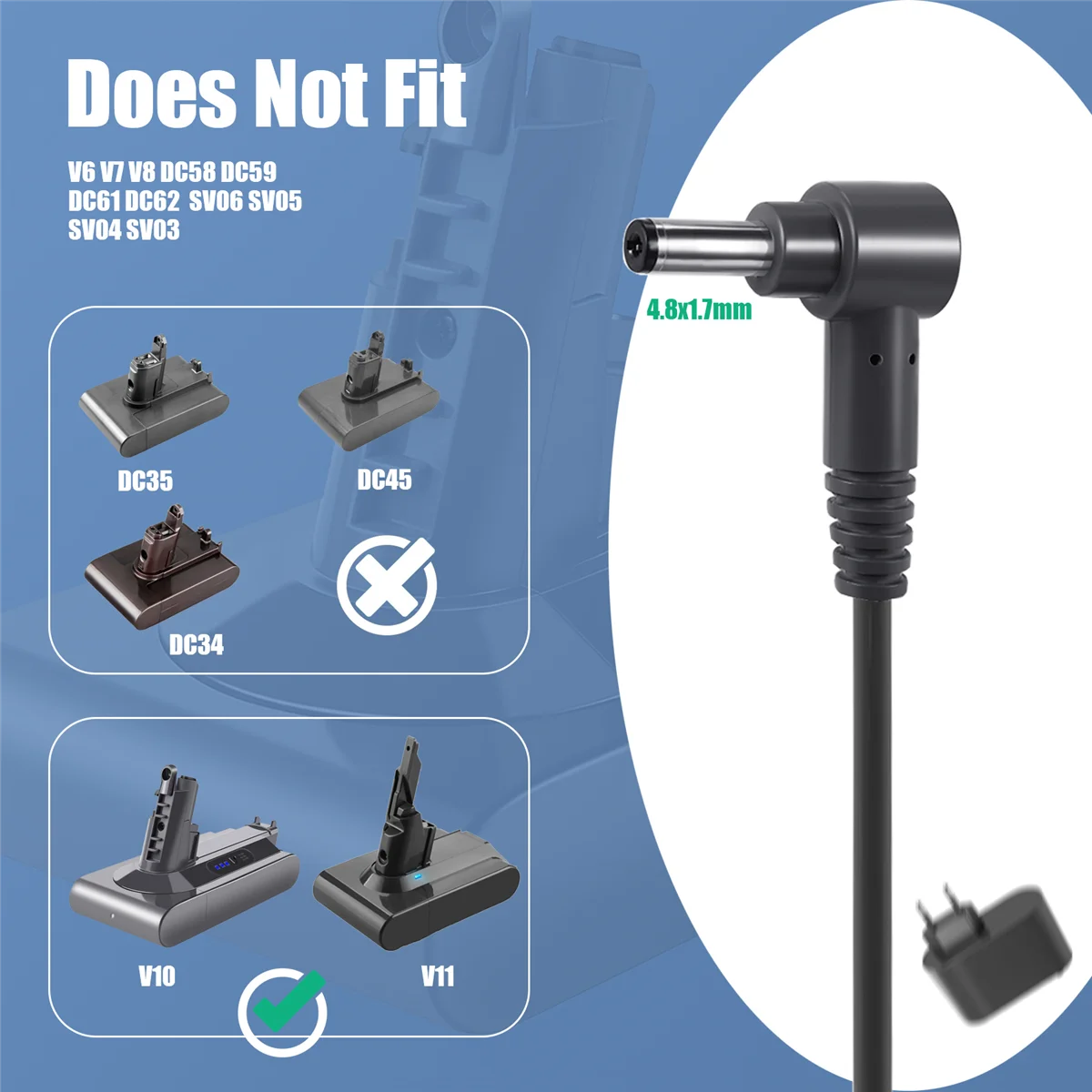 Suitable for Dyson Dyson V10 Vacuum Cleaner Charger 30.45V-1.1A Vacuum Cleaner Power Adapter-EU Plug