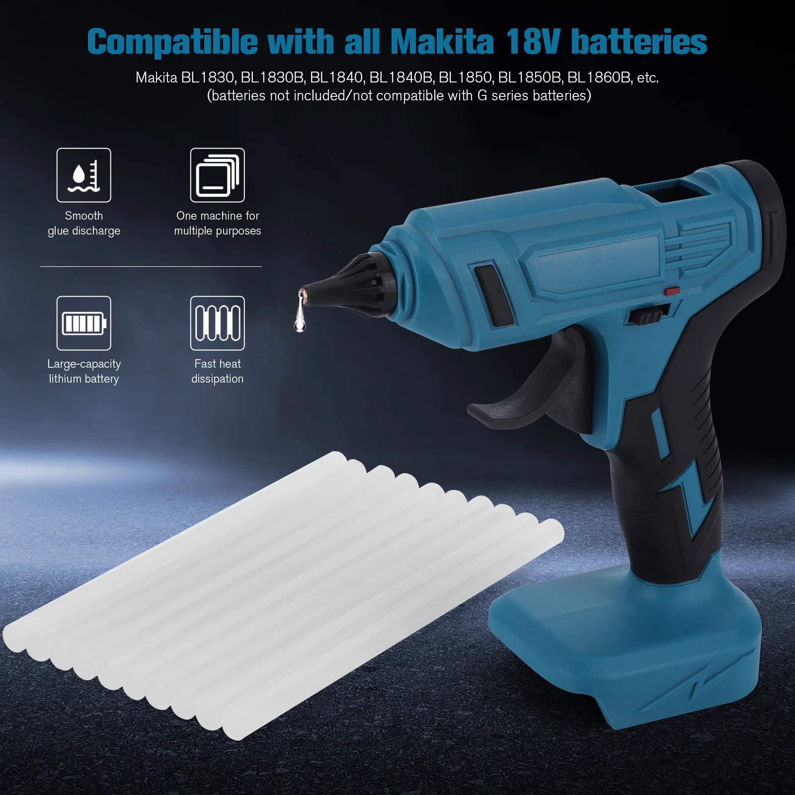 

Hot Melt Glue Gun for Makita 18V Battery (Battery NOT Include) with 10 Glue Sticks Cordless Glue Gun for Arts & Crafts & DIY
