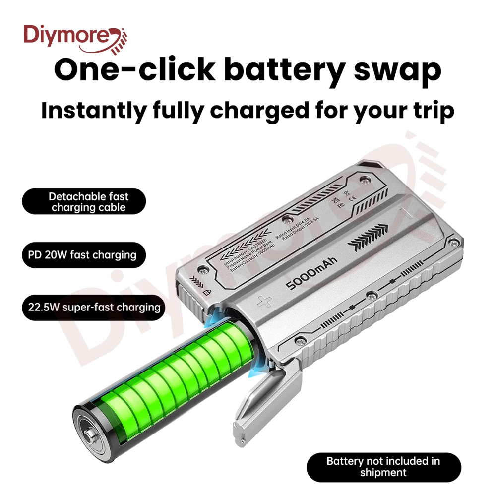 21700 Power Bank Case PD 20W Fast Charging Built In Cable Detachable Power Bank DIY Battery Case (Without Battery)