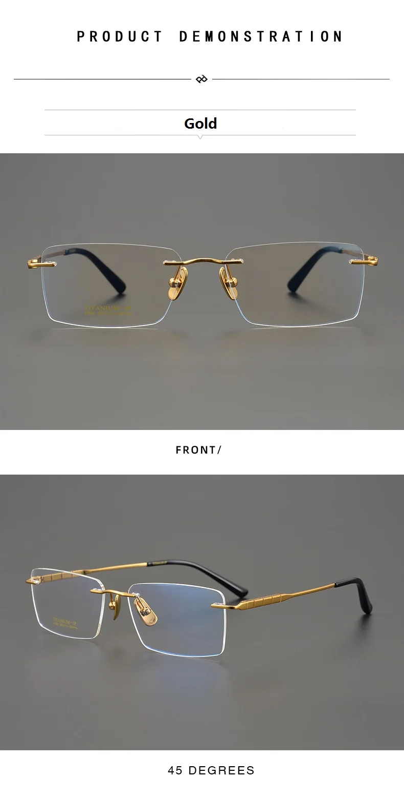 Reines Titan Ultraleichte Brillen Randlose Brillengestell Männer Quadratische Geschäftsbrillen Frauen Keine Felge Brille Modetrend – Detail 10