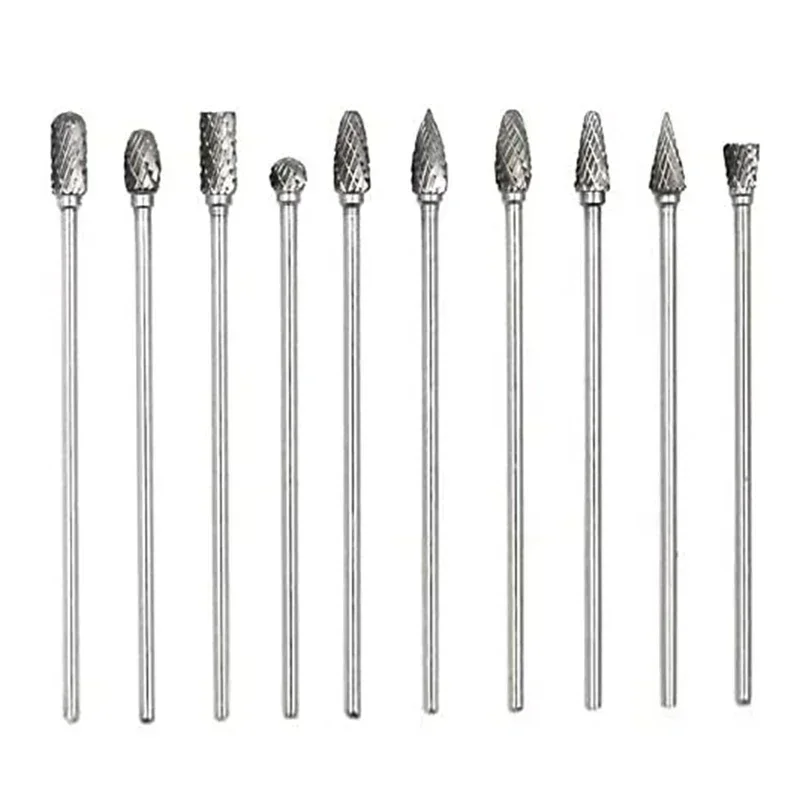 10pc 100mm Long Single/Double Cut Tungsten Solid Carbide Rotary Burrs Set   3*6mm  Drill Bit for Rotary Tools