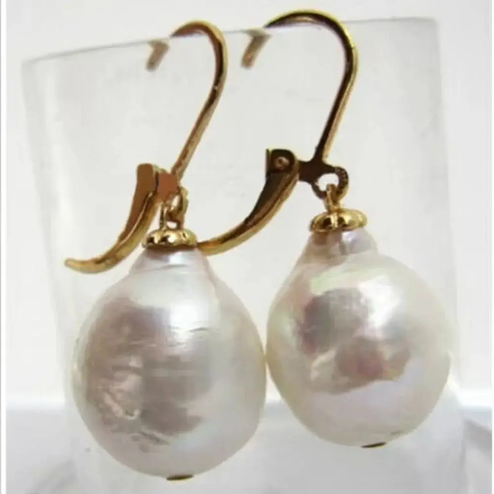 

GORGEOUS AAA 11-13mm AKOYA White Baroque Pearl Women Earrings 14K GOLD Freeshippings Items