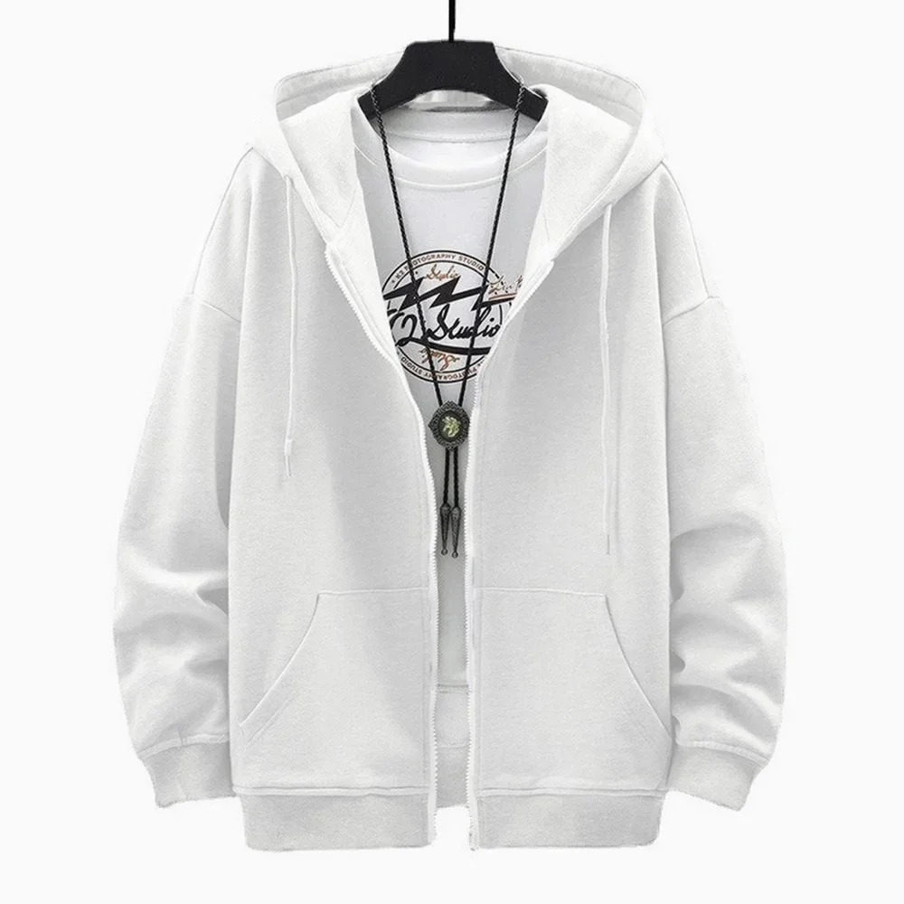 Herren trend ige Hoodie Cardigan Herbst Kapuze Sweatshirt einfarbige klassische Jacke Langarm Reiß verschluss Mantel lässige Herren bekleidung – Detail 11