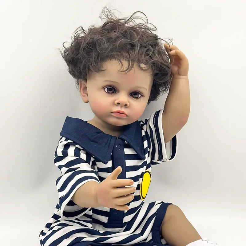 55CM Silicone Reborn Baby Girl Doll Tutti with Curly Hair 3D Painted Skin with Visible Veins Real Looking Baby Dolls Bebe Reborn