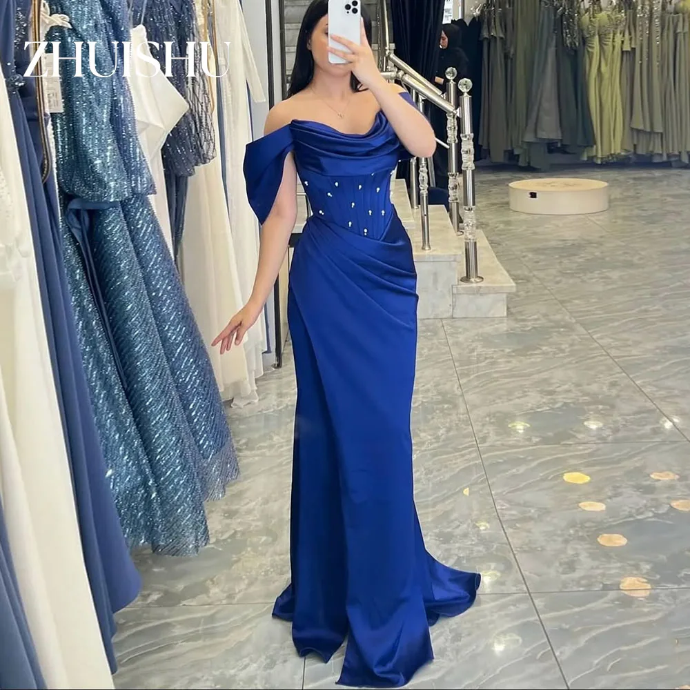 

ZHUISHU Royal Blue Semi-Mermaid Evening Gown Off the Shoulder Saudi Formal Event Dresses Customized Long Prom Party Gown