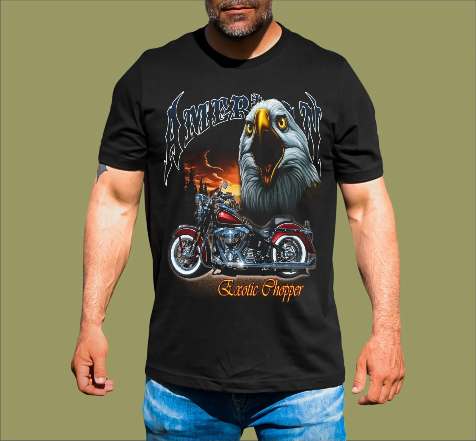 

American Biker Bald Chopper Motorcycle T-Shirt 100% Cotton O-Neck Short Sleeve Summer Casual Mens T-shirt Streetwear