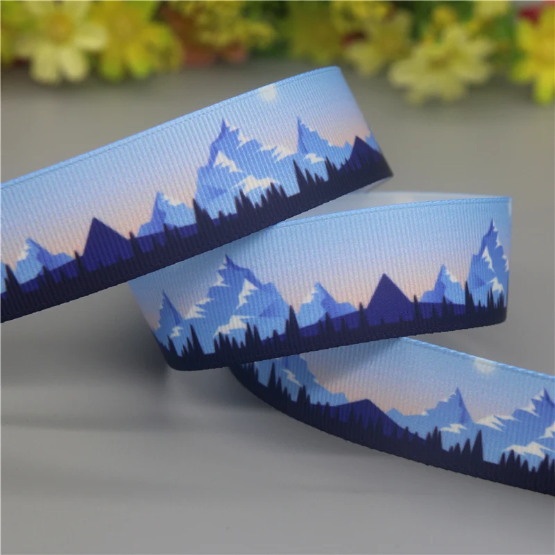 DUWES 50yards Forest Mountain Alaska Printed Grosgrain Ribbon Accessories Material Headwear Decoration DIY Sewing Craft D2138