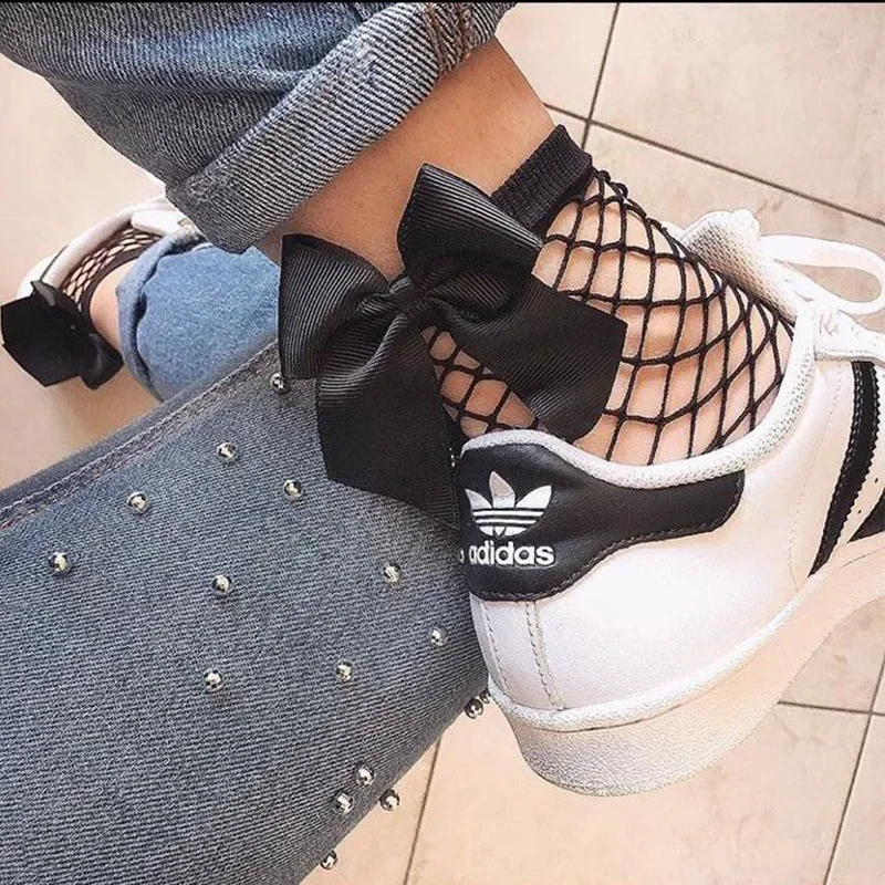 3 زوج/وحدة جوارب هاراجوكو النسائية الأنيقة القابلة للتنفس بعقدة على شكل فيونكة بيضاء من شبكة صيد السمك. جوارب شبكية مجوفة مثيرة للسيدات والفتيات #3