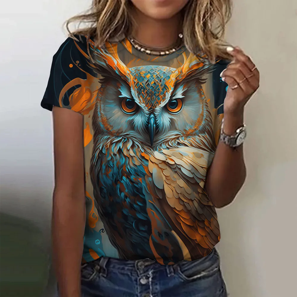 Women\'s T-Shirts Owl Cartoon Characters Cute 3d Print Pattern Tshirt Cartoon Animal Casual Short Sleeve O Neck Female Clothing