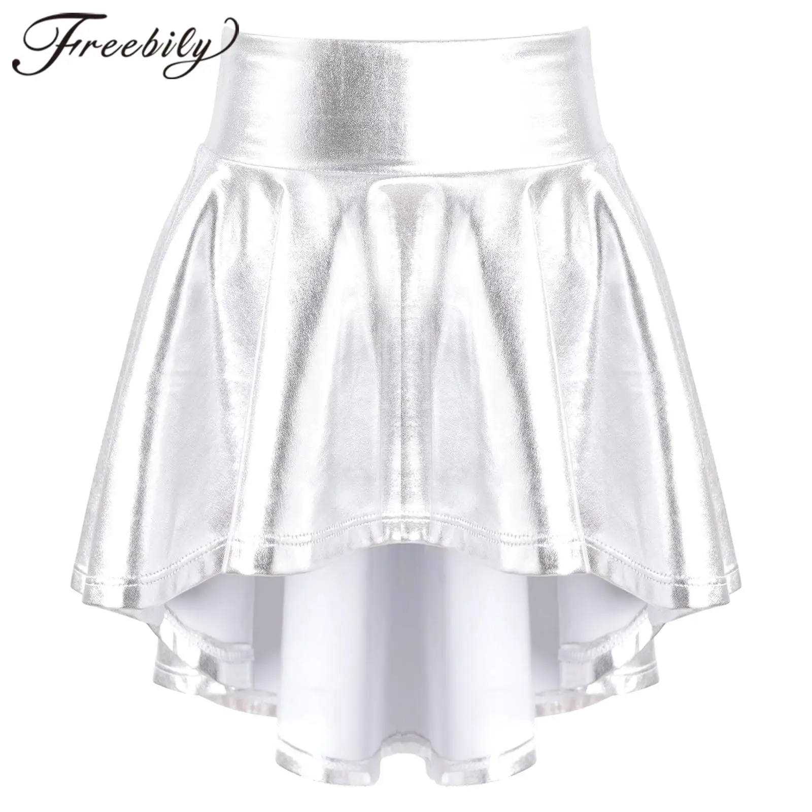 Kids Girls Skater Skirt Ballet Dance Modern Latin Jazz Stage Performance Shiny Metallic Athletic Skirts Dancewear Costume