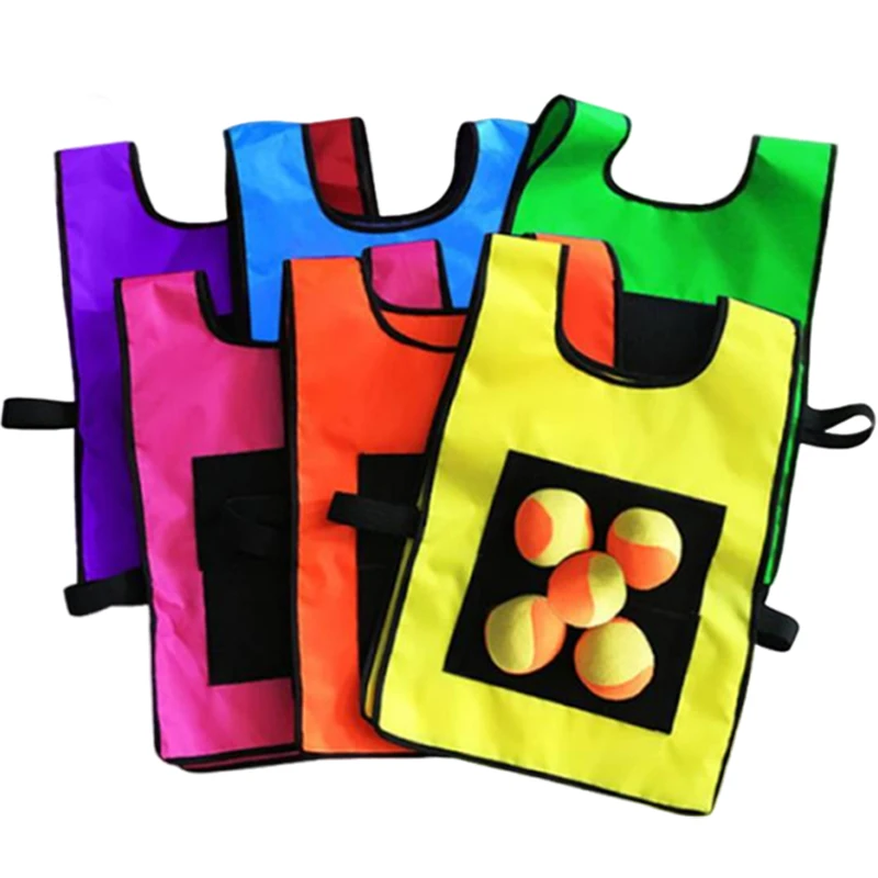 Crianças pegajosas bola colete brinquedo com 5 bolas adesivo esportes ao ar livre exercício físico jogo adereços interação pai-filho tmz