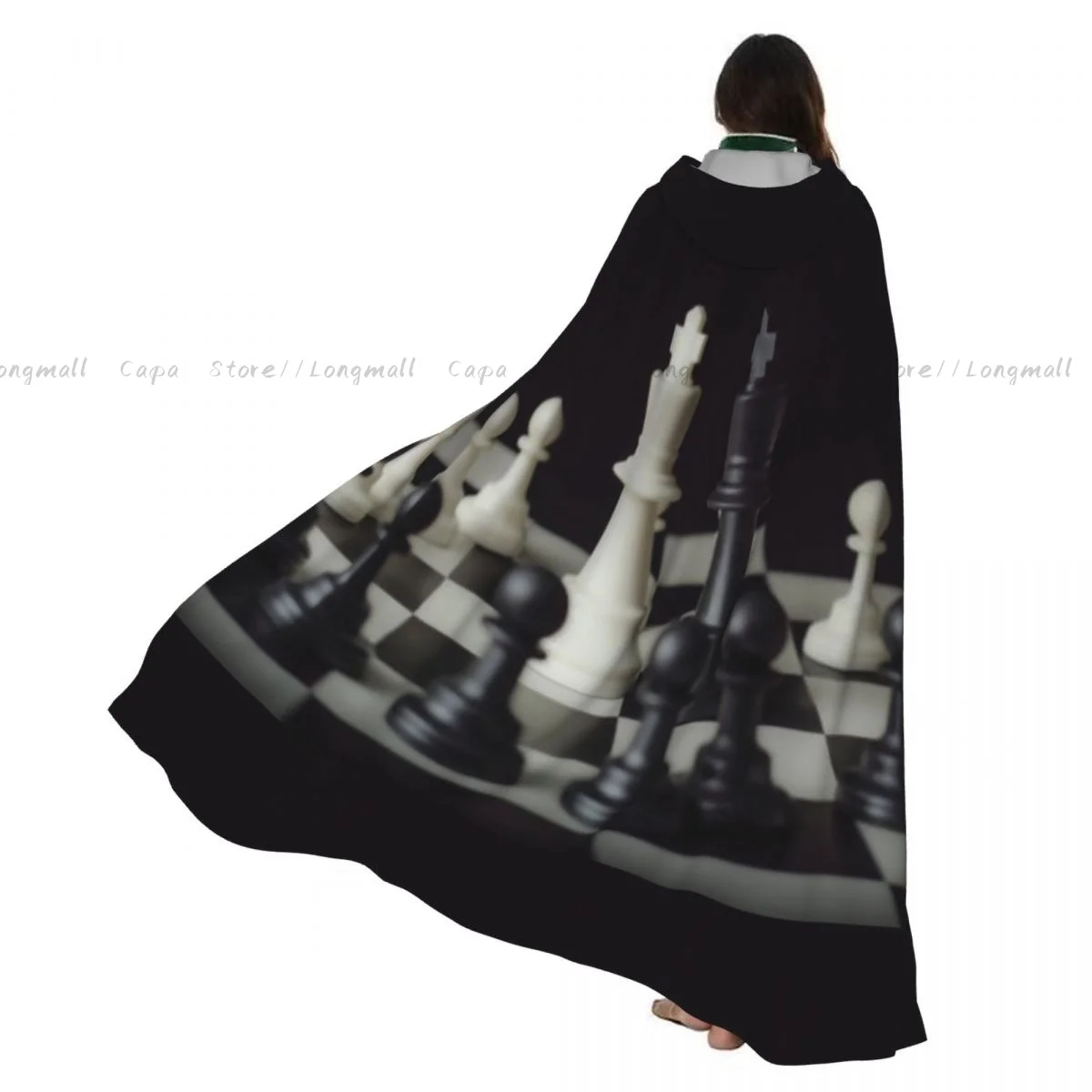 

Witch Cloak Chessmen On Chessboard Halloween Cosplay Costume Unisex Adult Cloak Retro Ages Cape