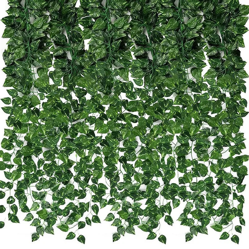 Planta Artificial de 2,1 M, guirnalda de hojas de hiedra verde, vid colgante de pared de seda, decoración del jardín del hogar, fiesta de boda, hojas de corona falsas DIY