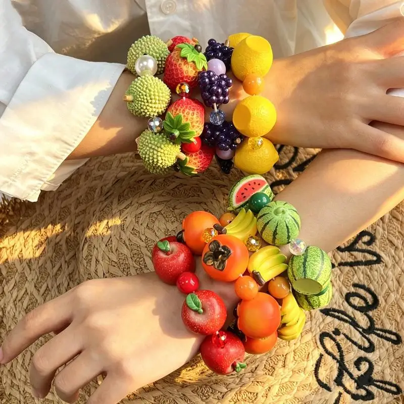 Harz-Simulationsfrucht-Gemüse-Perlenarmband Dopamin-Perlenarmband Kreatives Persimmon-Sommer-Boho-Schmuckzubehör – Detail 3