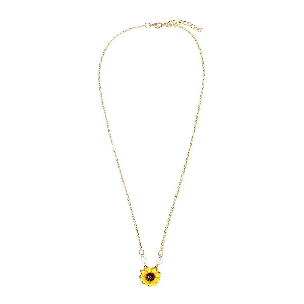 Delysia King Women Cute Holidays Leisure Time Sunflower Necklace Student Campus Pearl Romantic Resin Personality Pendant