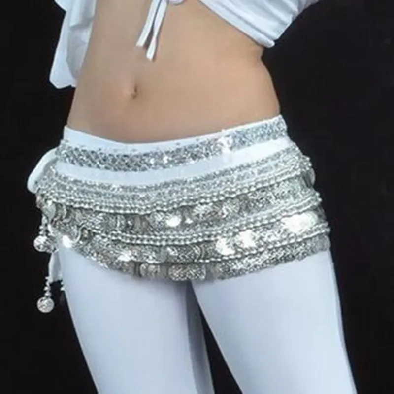 Belly Dance Hip Scarf Belly Dancing Skirt Coin Sash Costume With Silver Coins 338  Belt Multi Row Performance Costume Rave Show