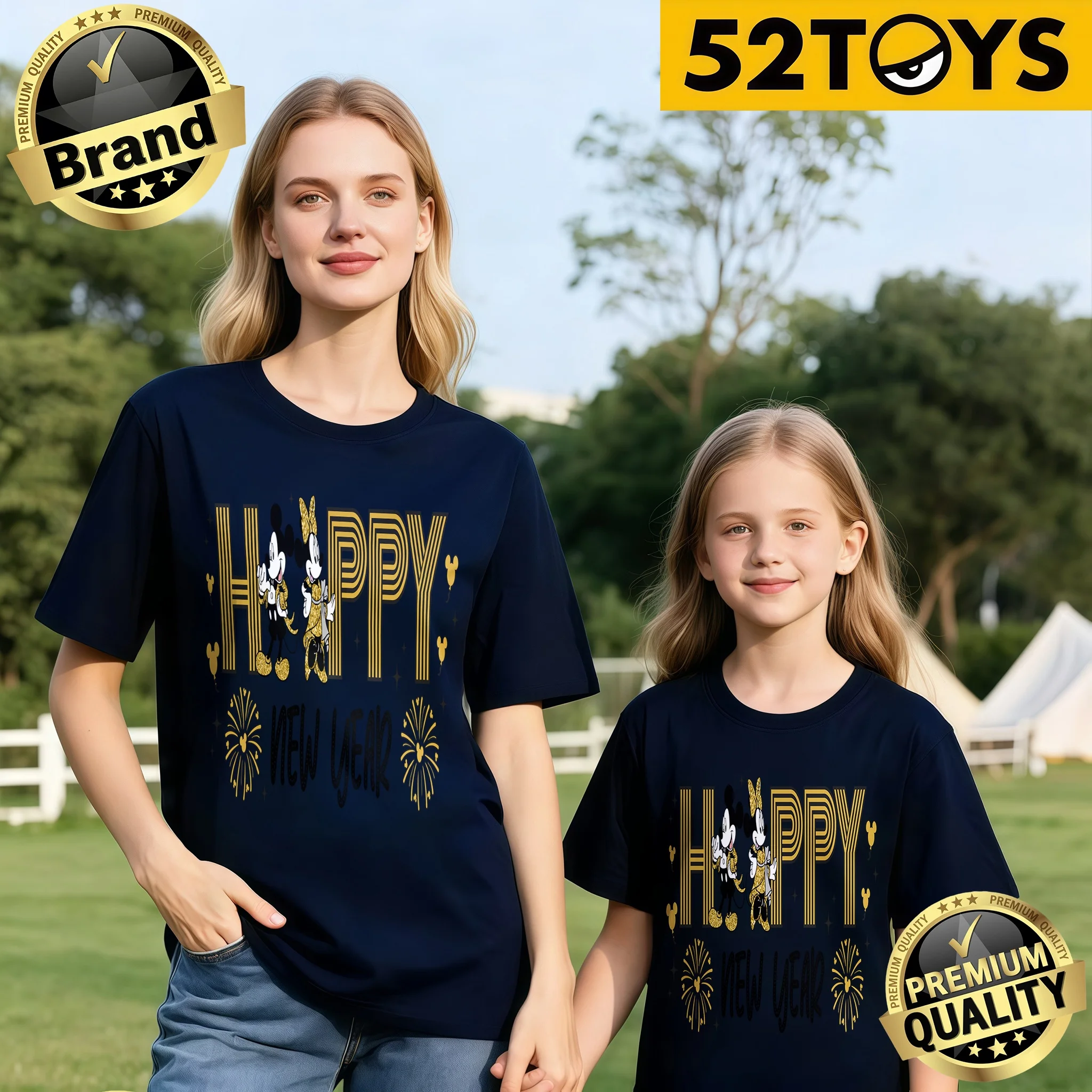 

2026 Summer Cotton Disney "Happy New Year" Printed Children's T-Shirt (Suitable for Both Men and Women) (Single Piece)