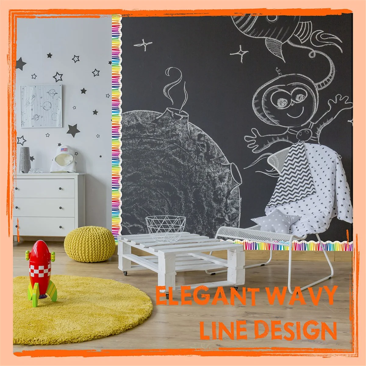 KEKA 1 Roll 59ft Self Adhesive Bulletin Board Borders Scalloped Border Trim with Pencil Patterns for Classroom Office Decor