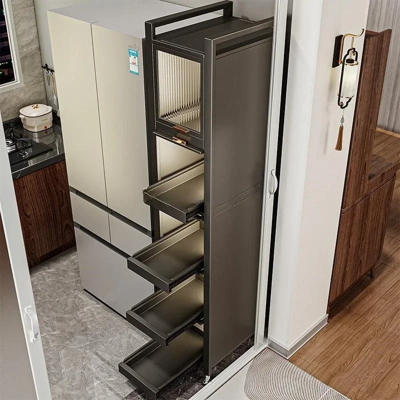 Pull-out narrow refrigerator ultra-narrow floor-to-ceiling seam locker, multi-functional kitchen side edge locker