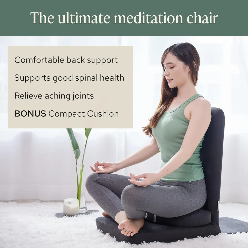 Folding Pro Meditation Chair - Adjustable Meditation Seat with Back Support and Half Moon Buckwheat Meditation Cushion