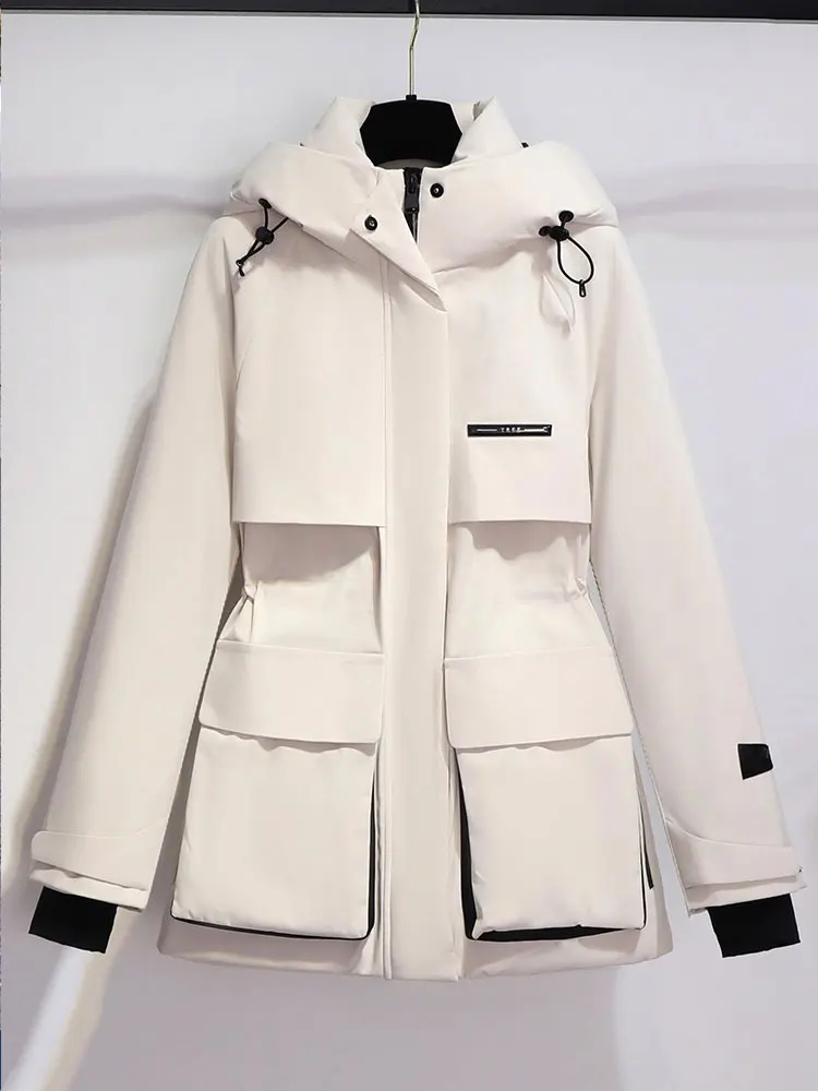 

Женская утепленная хлопковая куртка-пуховик 2026 года, новая зимняя модель средней длины с капюшоном, приталенная, стройнящая, простая, в стиле рабочей одежды, ветровка-пальто