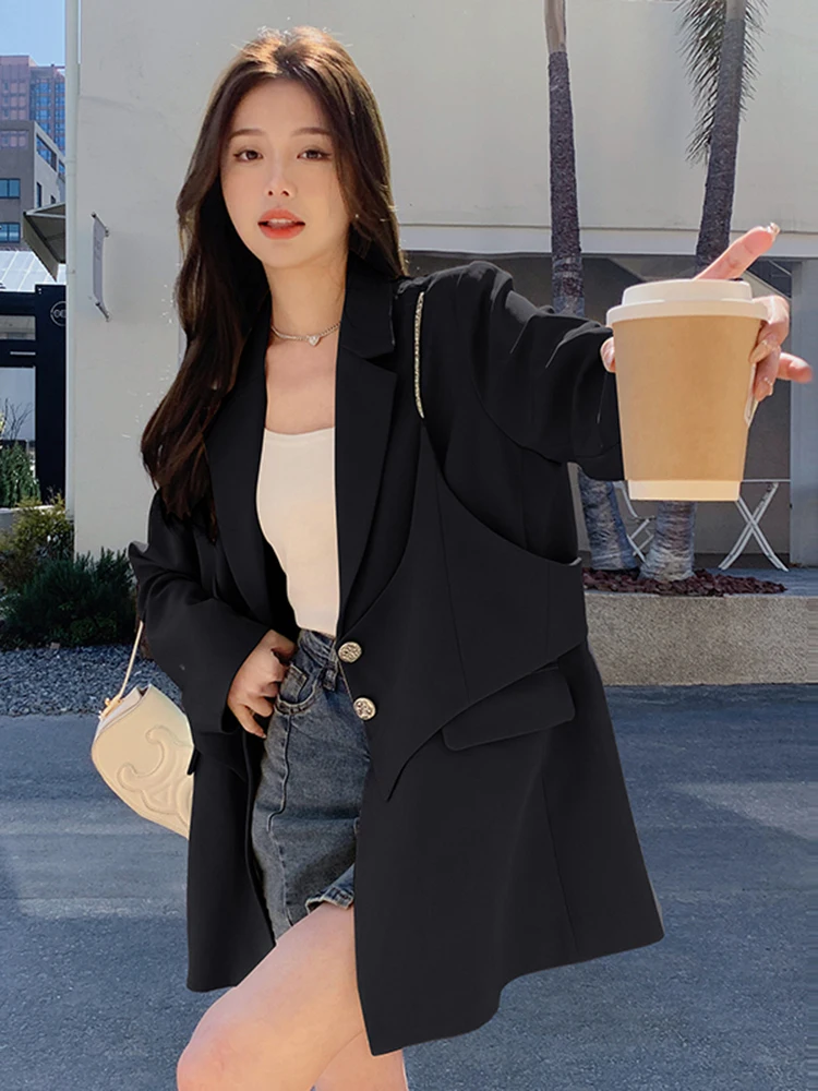 LANMREM Personalized Balzer For Women Notched Single Breasted Solid Color Casual Coats Female Autumn 2024 New Clothing 2Z2651