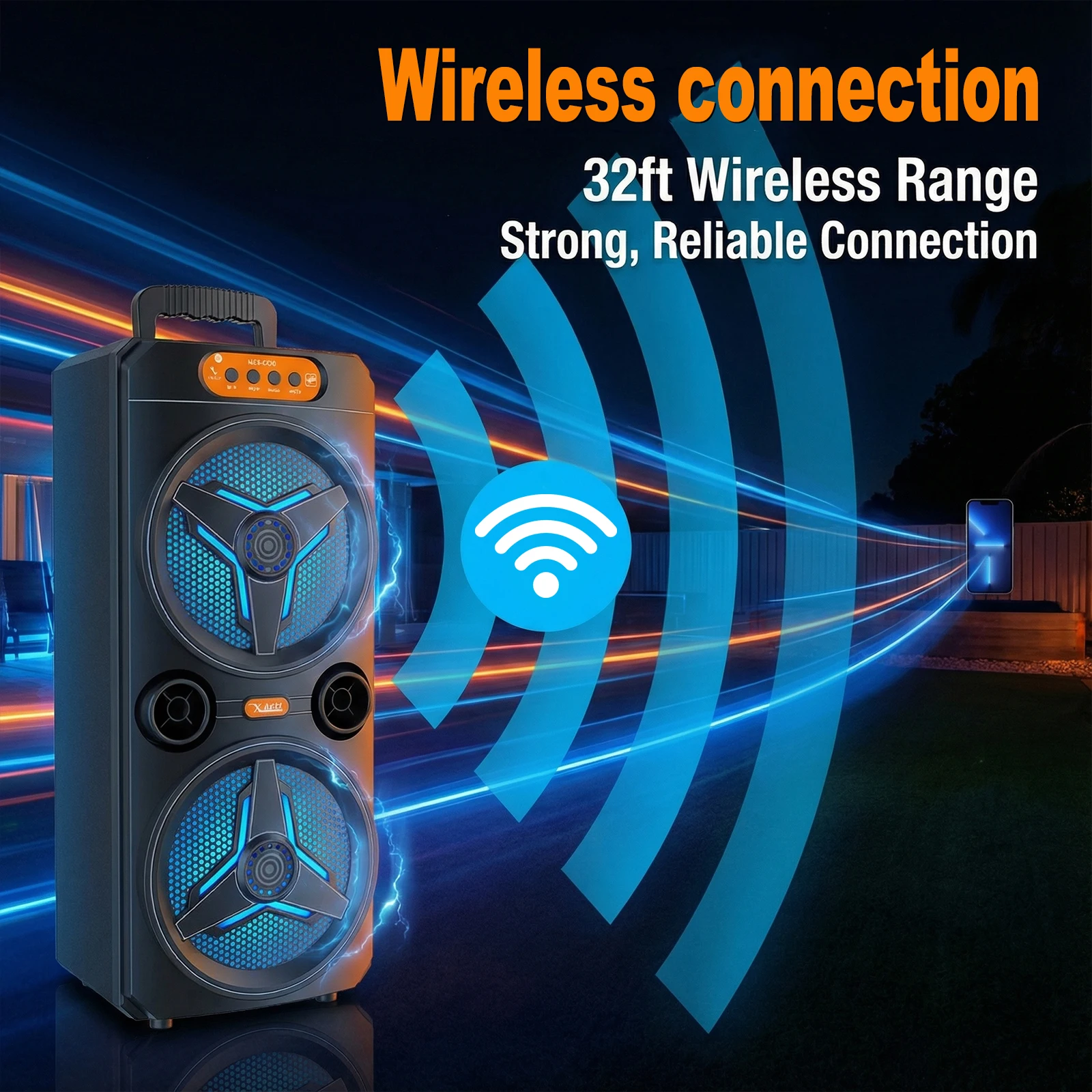 Large Boombox Speaker with Wireless Microphone Support TWS/AUX/USB/TF Card/FM Radio for Party Outdoor Camping Backyard