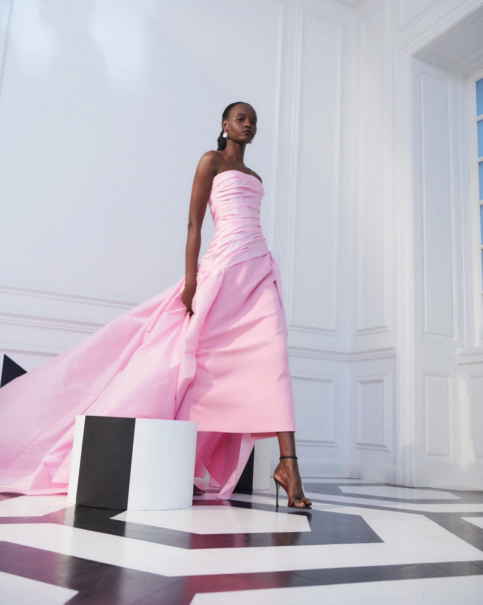 Striking Pink Pleated Sheath Long Maxi Gowns With Long Overlay Modern Straplees Formal Dresses To Event Party