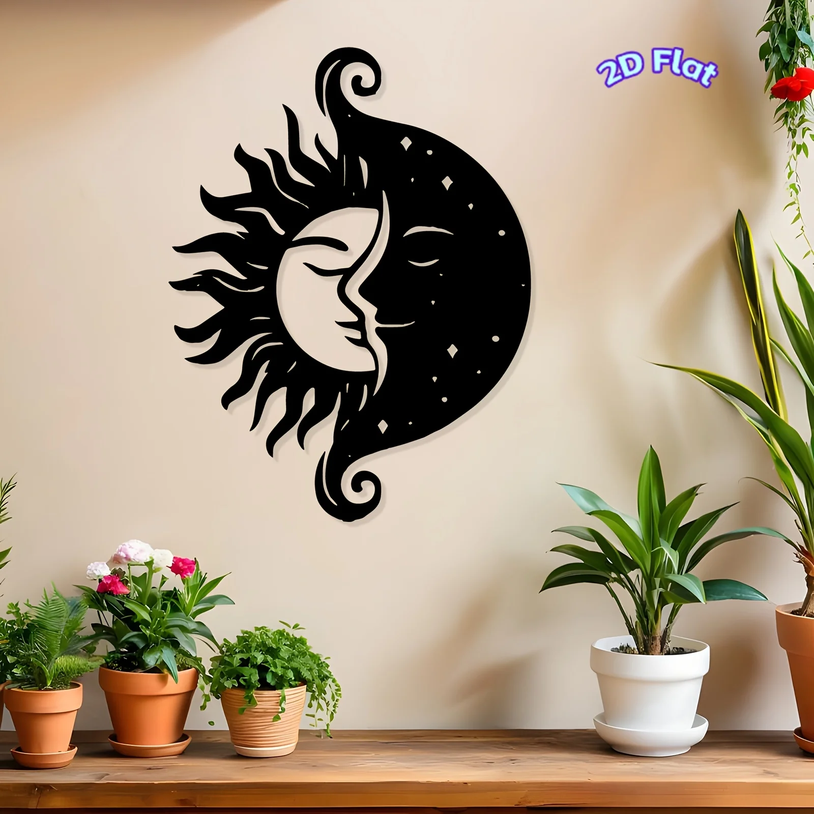 Sun Moon Metal Wall Art Iron Celestial Sculpture Garden Fence Hanging Mural Halloween Valentine Cosmic Decor Gift