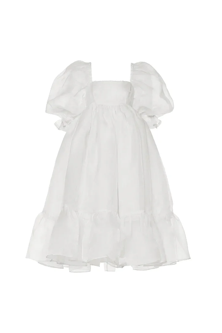 Xijun Simple White Prom Dresses Short Tea Length Puff Sleeves Evening Dresses Prom Gowns A-Line Party Dresses Princess 2023