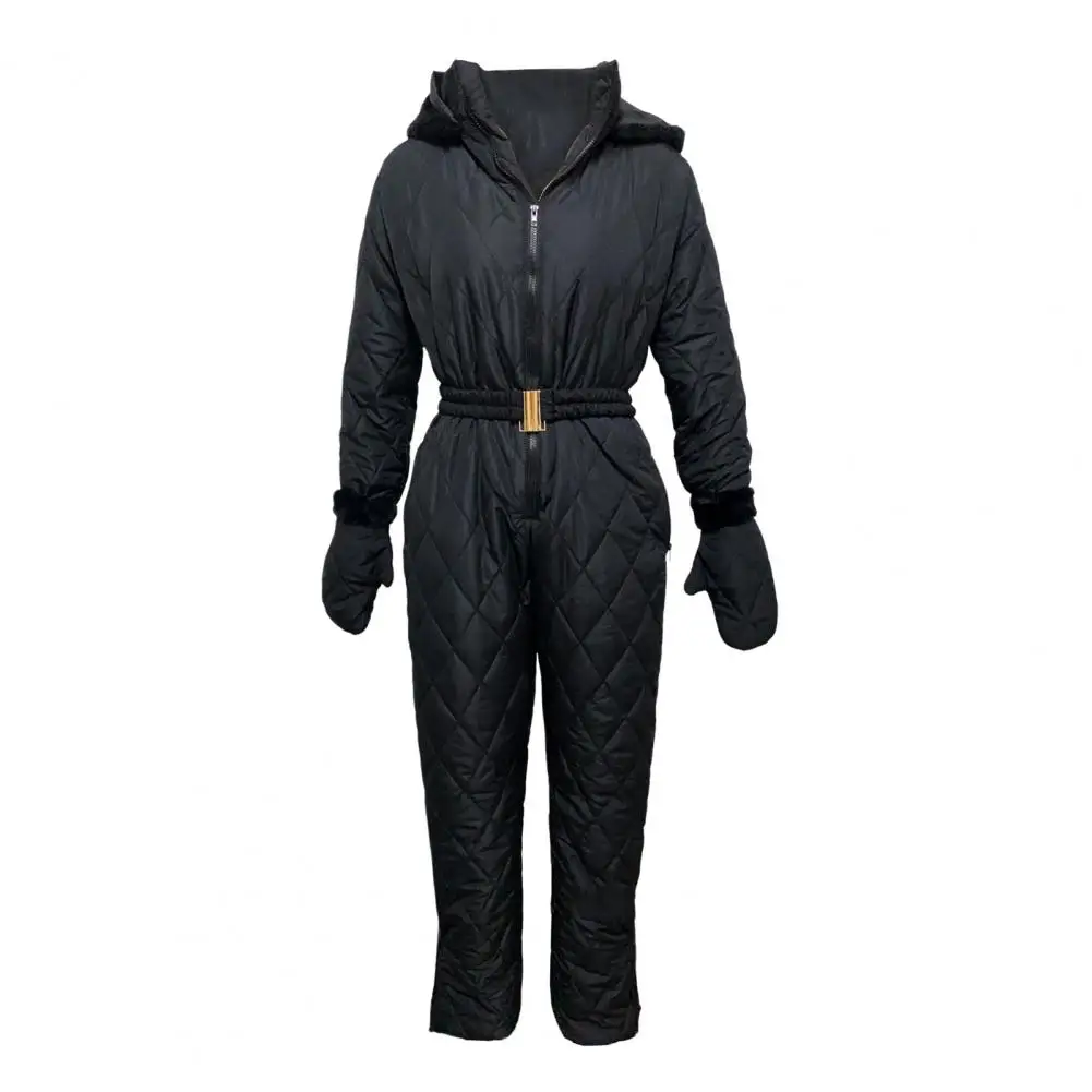 Waterproof Ski Jumpsuit Snow Jumpsuit Winter Women's Snowsuit with Gloves Hood Windproof Ski Outfit with Elastic for Outdoor