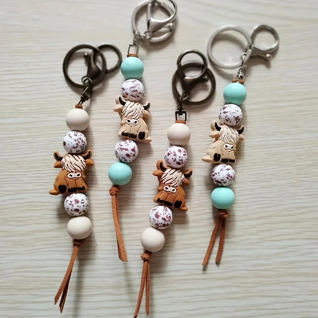 Western Yak Beaded Keychains Cute Silicone Animal Key Chain Ring Purse Bag Backpack Charm Earbud Case Cover Accessories Gifts