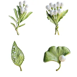 Creative Fresh Three-Dimensional Leaves Pearl Brooches For Women Trendy Lotus Flowers Bouquets Brooch Pins Party Jewelry Gift