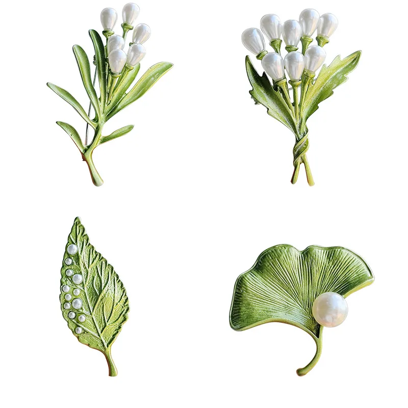 Creative Fresh Three-Dimensional Leaves Pearl Brooches For Women Trendy Lotus Flowers Bouquets Brooch Pins Party Jewelry Gift