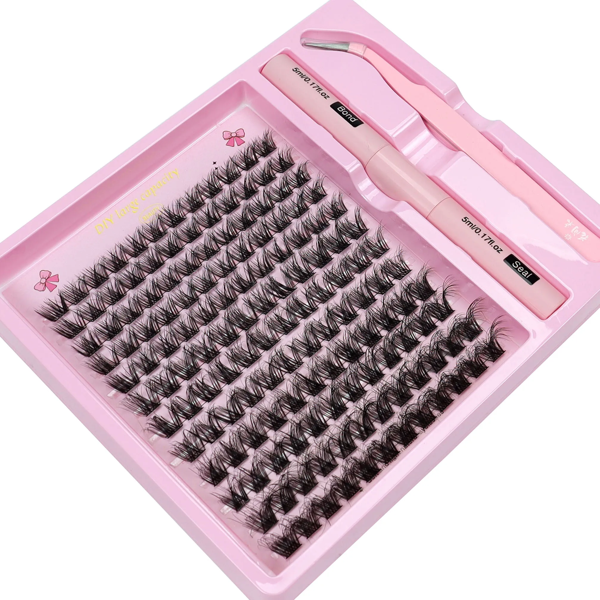 144 DIY segmented false eyelash glue set, double headed glue+special eyelash clip, large capacity thick curl simulation natural