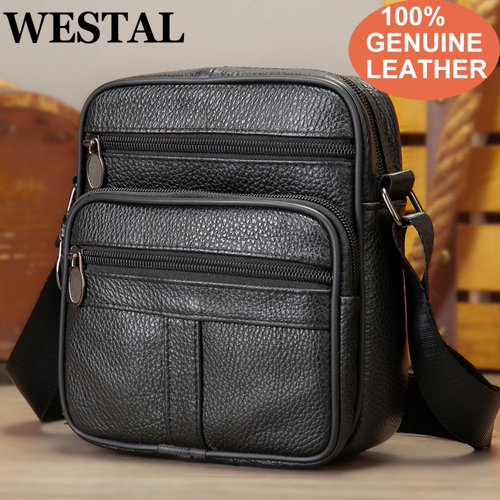 

WESTAL Genuine Leather Men's Shoulder Bags Husband Small Crossbody Messenger Bag Leather Man Zipper Designer Party Bags Gift