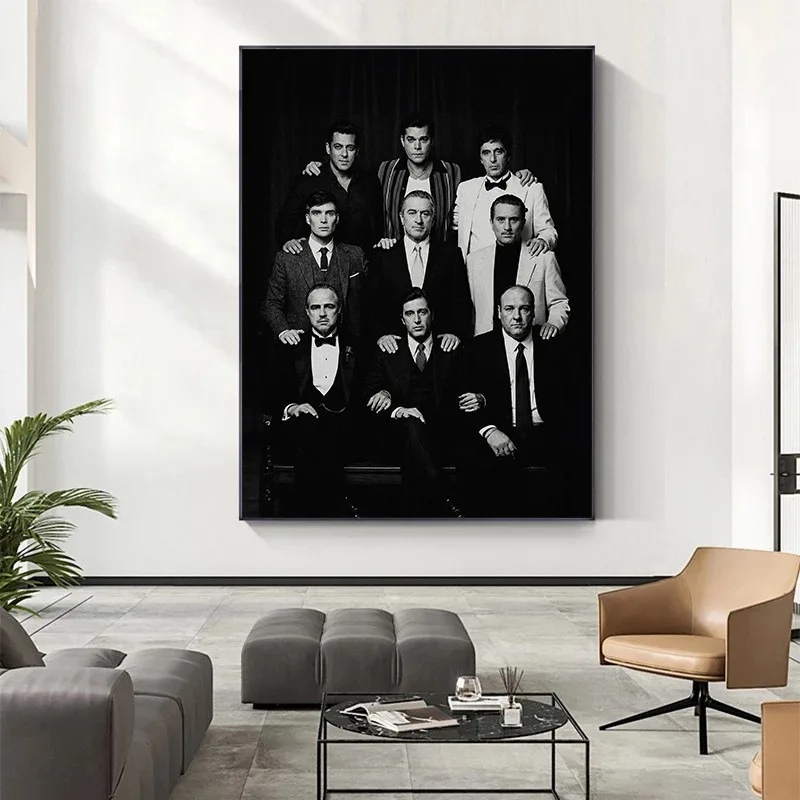 Black and White Mafia Boss Famous Gangster Character Photography Aesthetic Canvas Poster Wall Art Printed Home Decor Gift