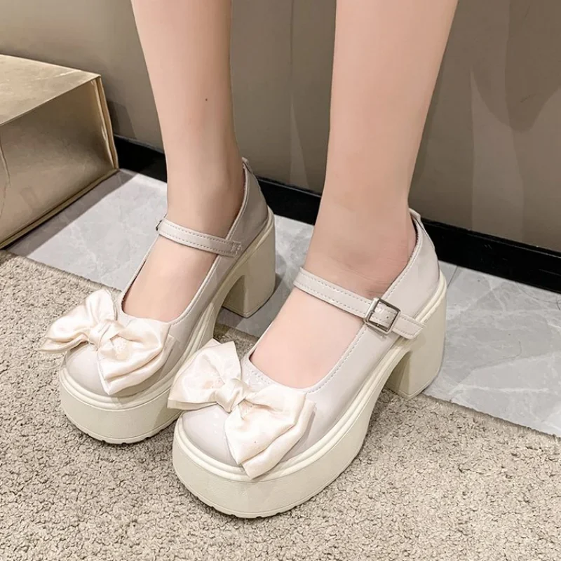 White Platform Heels Women Mary Jane Shoes Vintage Girls High Heel Platform Lolita Shoes Japanese Style College Student Shoes